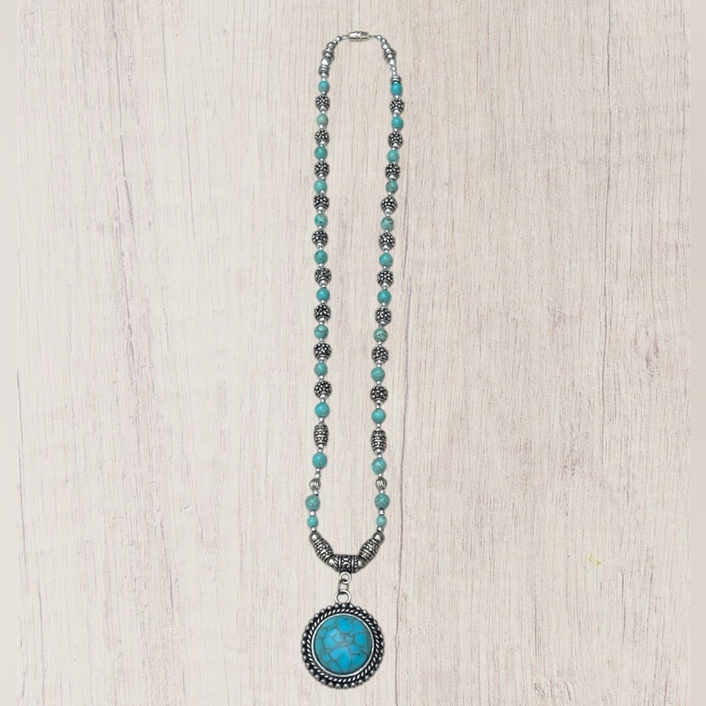 Turquoise and Silver Pendant Necklace